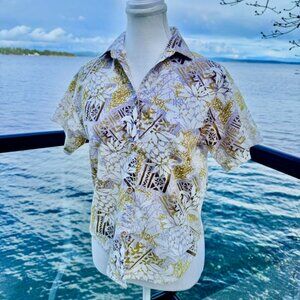 Lavender Green Hand Made Womens Aloha Button Down Shirt